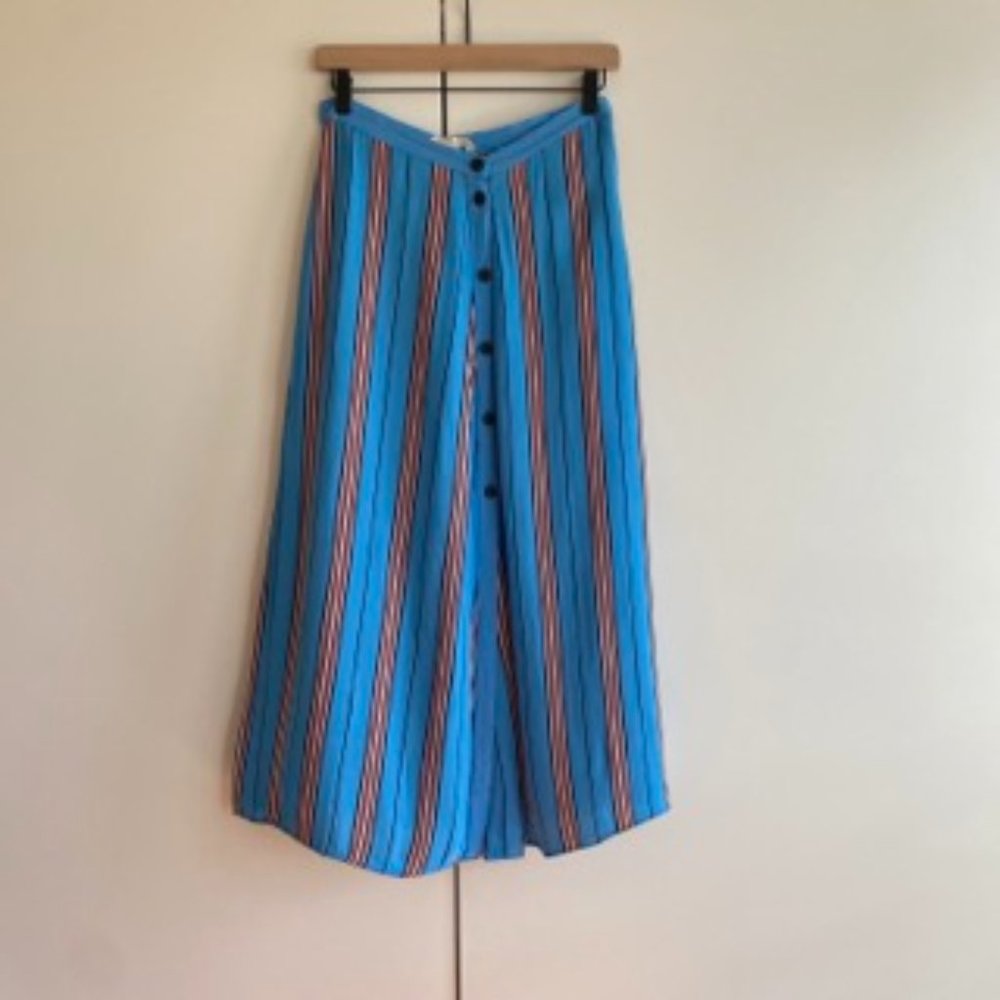 H&M Striped Midi Skirt with Button Front